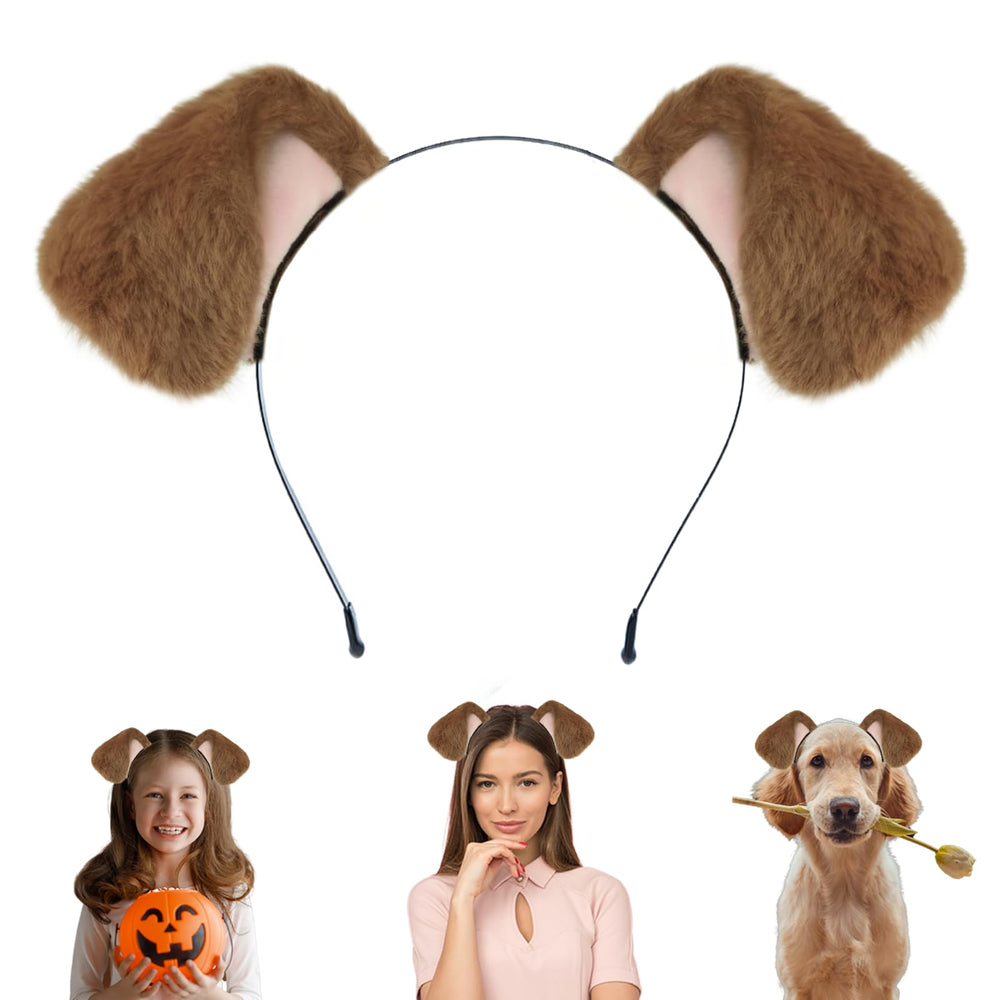 Beviliu dog ears headband golden retriever closeup shows soft fabric for cosplay