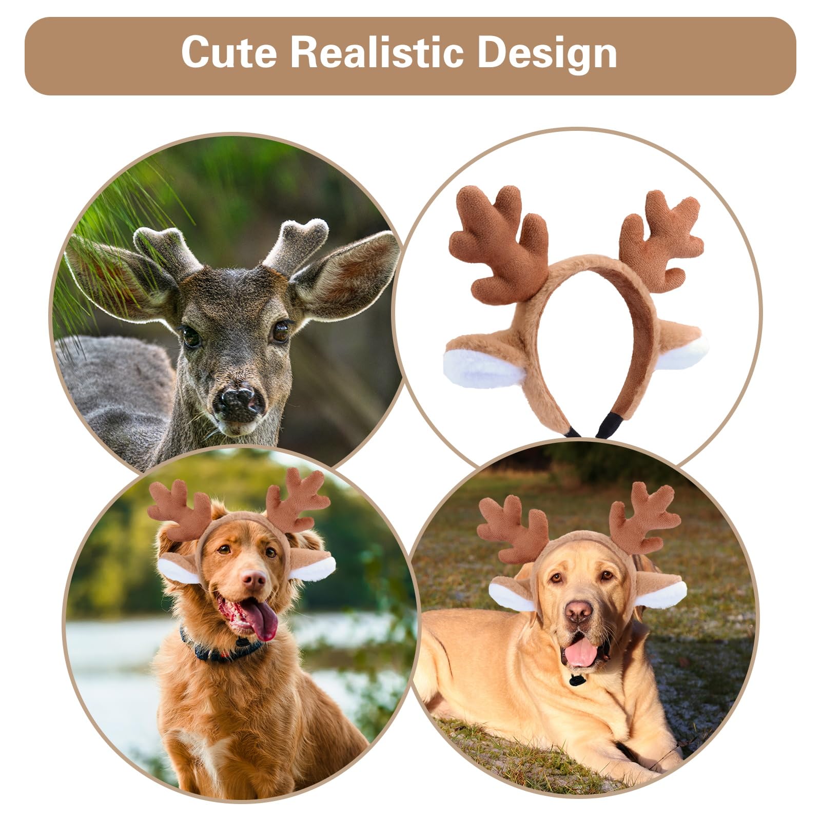 Beviliu dog reindeer headband buckle-adjustment demonstrates secure fit