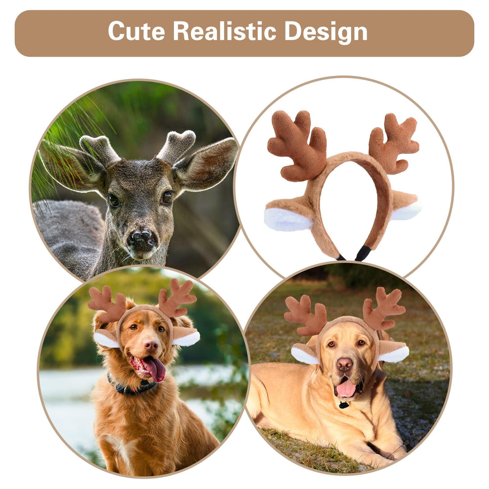 Beviliu dog reindeer headband buckle-adjustment demonstrates secure fit