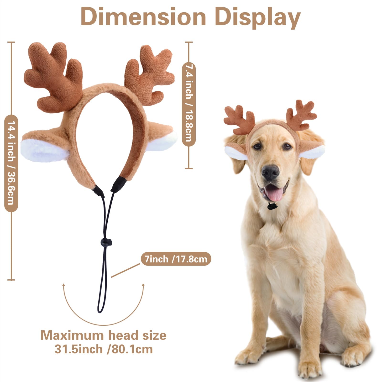 Beviliu dog reindeer headband closeup-fur highlighting soft faux fur