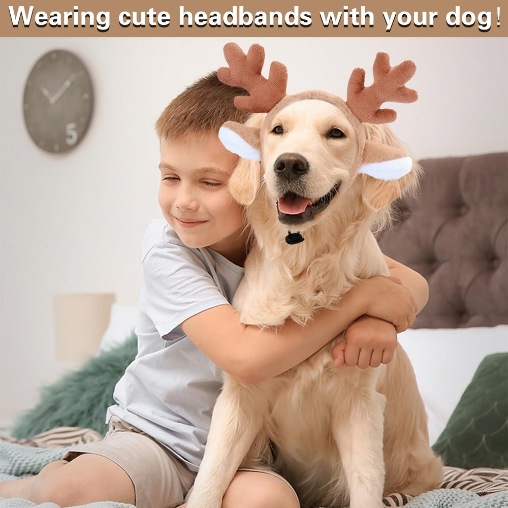 Beviliu dog reindeer headband-for-cats shows versatile pet use