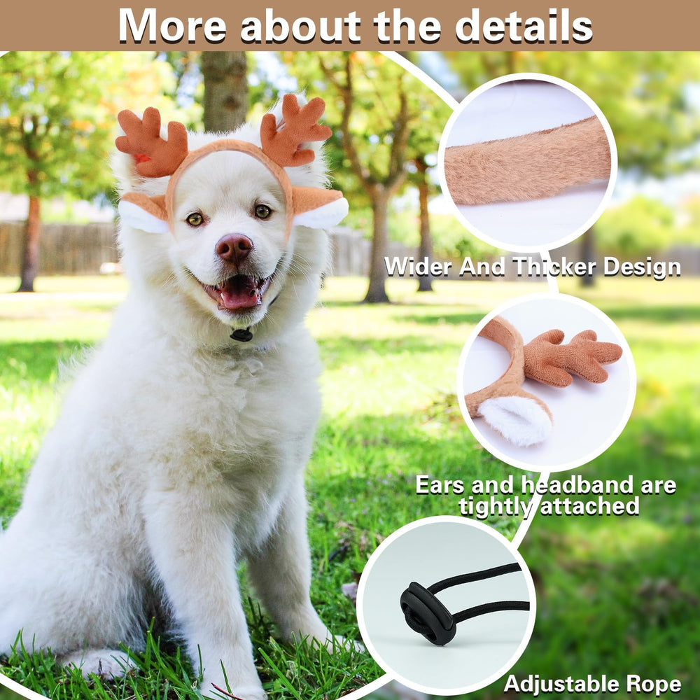Beviliu dog reindeer headband on-dog-side with adjustable, comfortable fit
