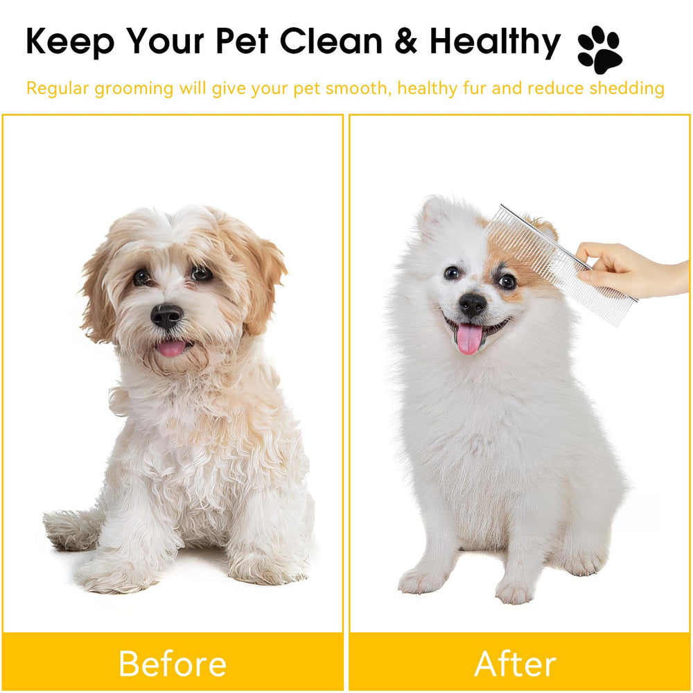 BEVTEE grooming set in use on a dog for detangling