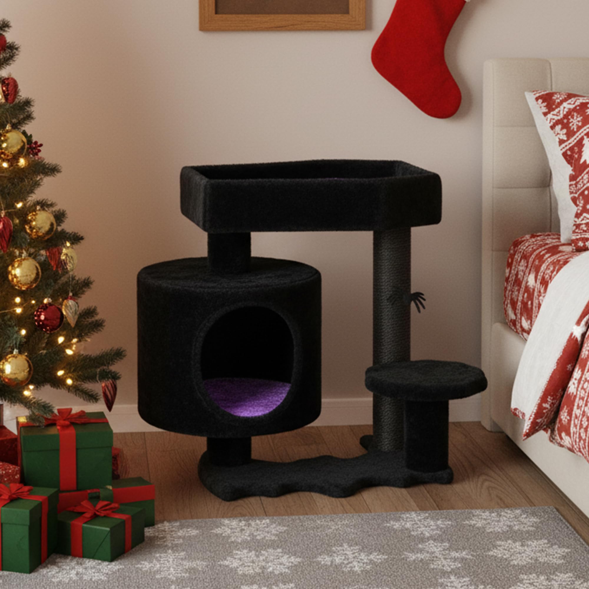 BEWISHOME Gothic Cat Tree bat-shaped base design enhances gothic visual appeal and stability