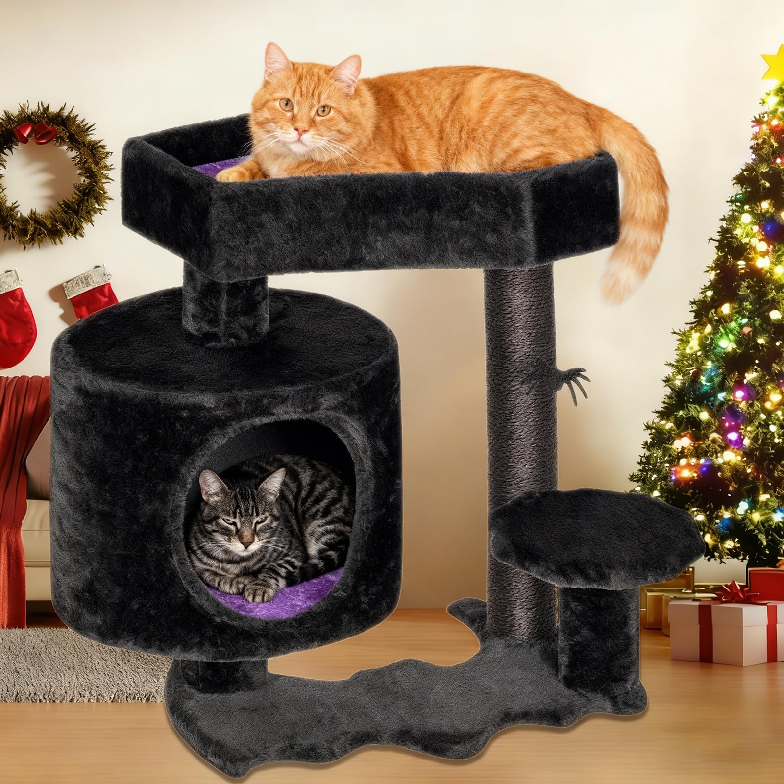 BEWISHOME Gothic Cat Tree spider toy hanging adds playful hunting stimulus