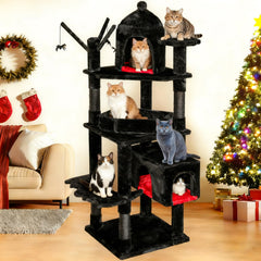 BEWISHOME gothic cat tree in black red plush enhances room ambiance