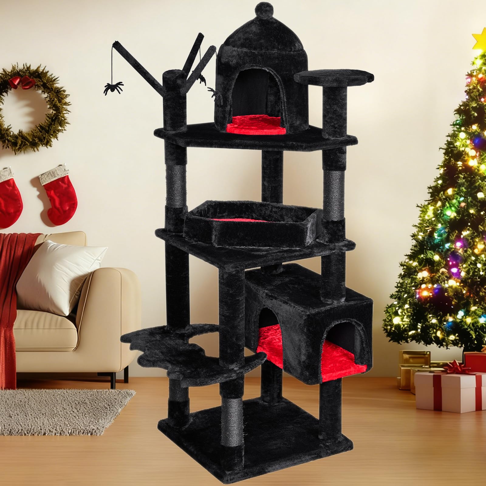 BEWISHOME heavy-duty cat tree 63in with coffin bed offering elevated rest
