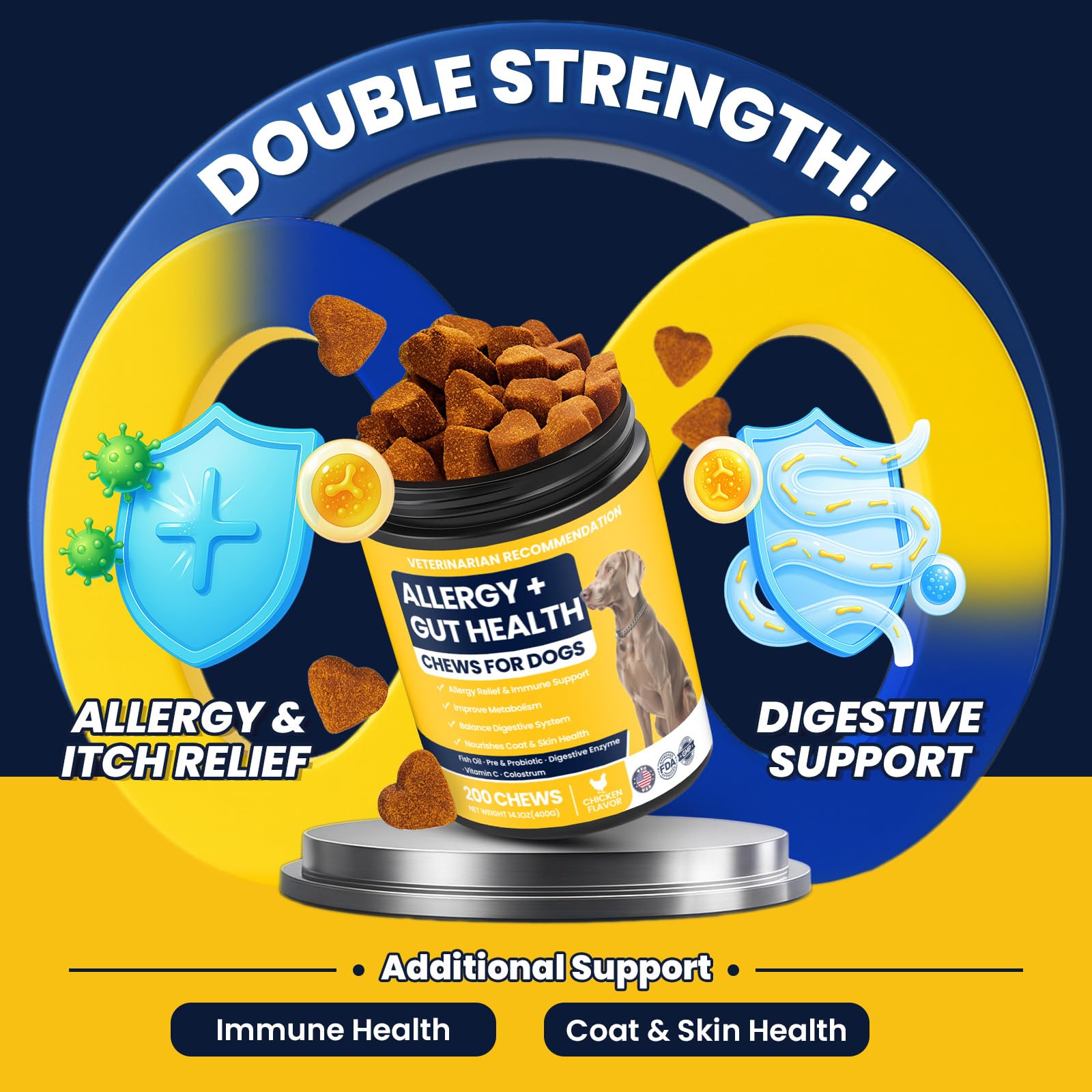 BFDEREN Probiotic Dog Chews closeup highlights real chicken flavor and gut support