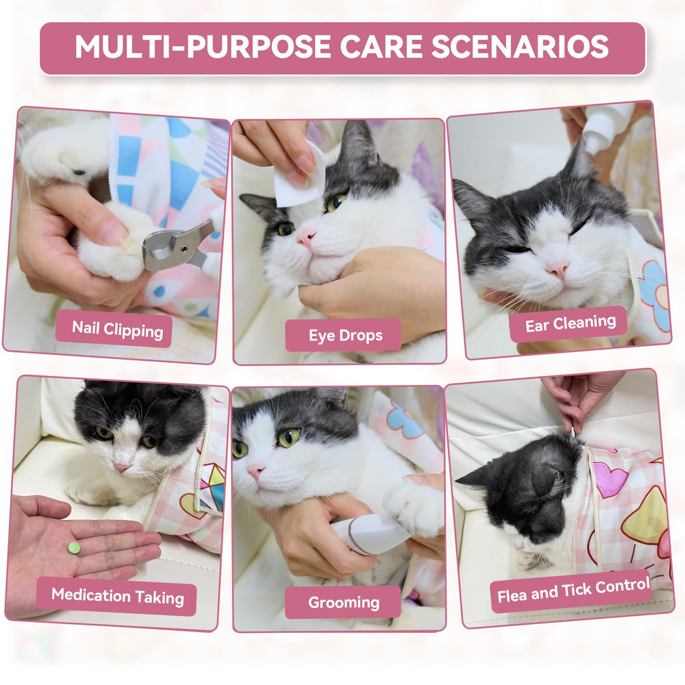 BFNN cat grooming wrap used for ear cleaning to minimize struggle.