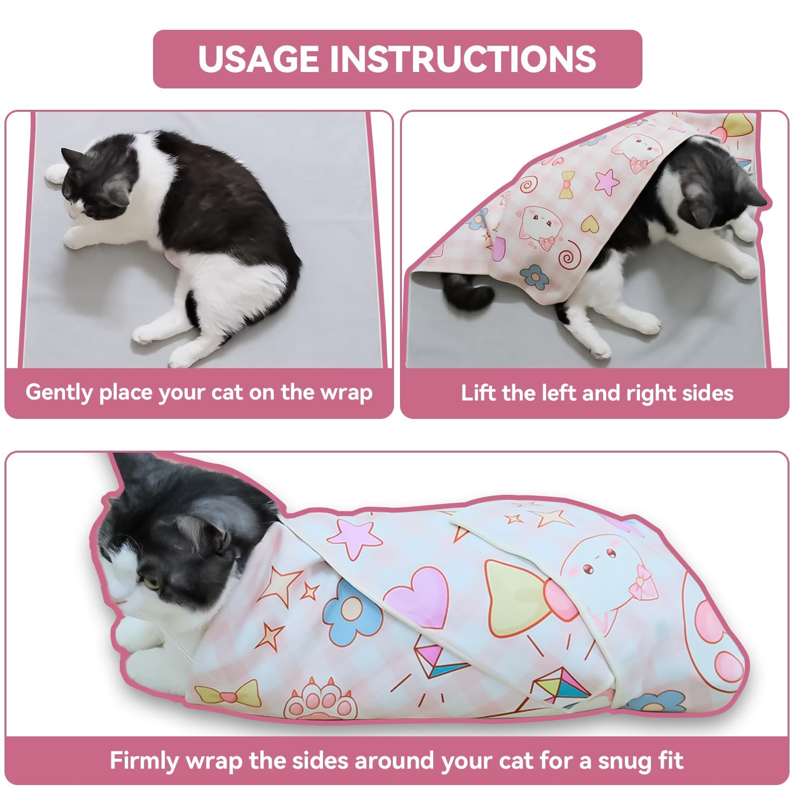 BFNN cat grooming wrap aids medication application with secure restraint.