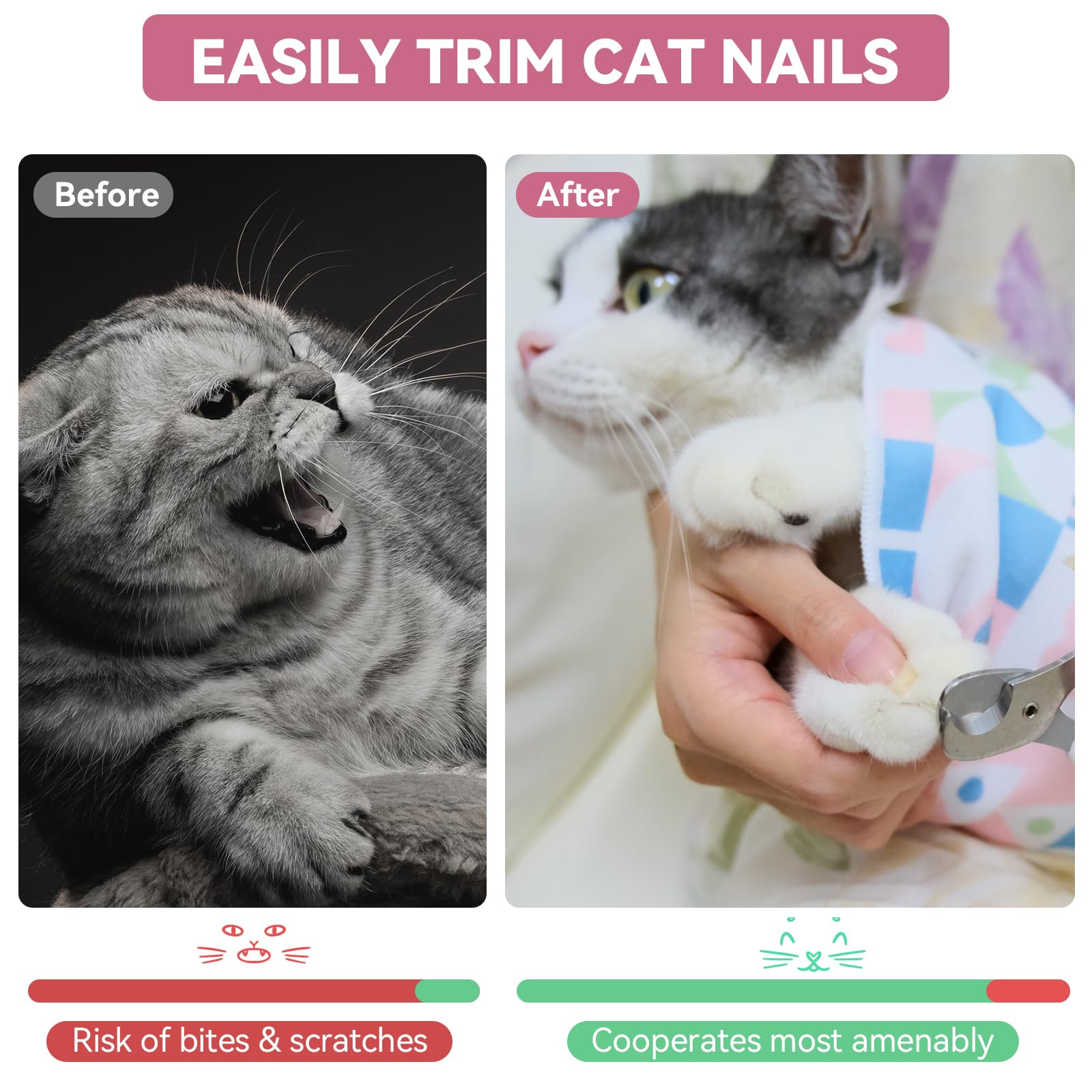 BFNN cat grooming wrap with self-adhesive fastenings for secure grooming.