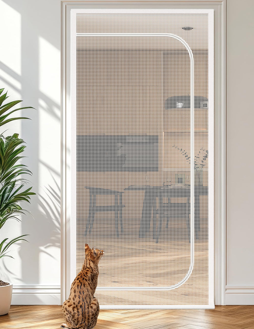 BFNN Cat Screen Door extra tall white front view for pet containment