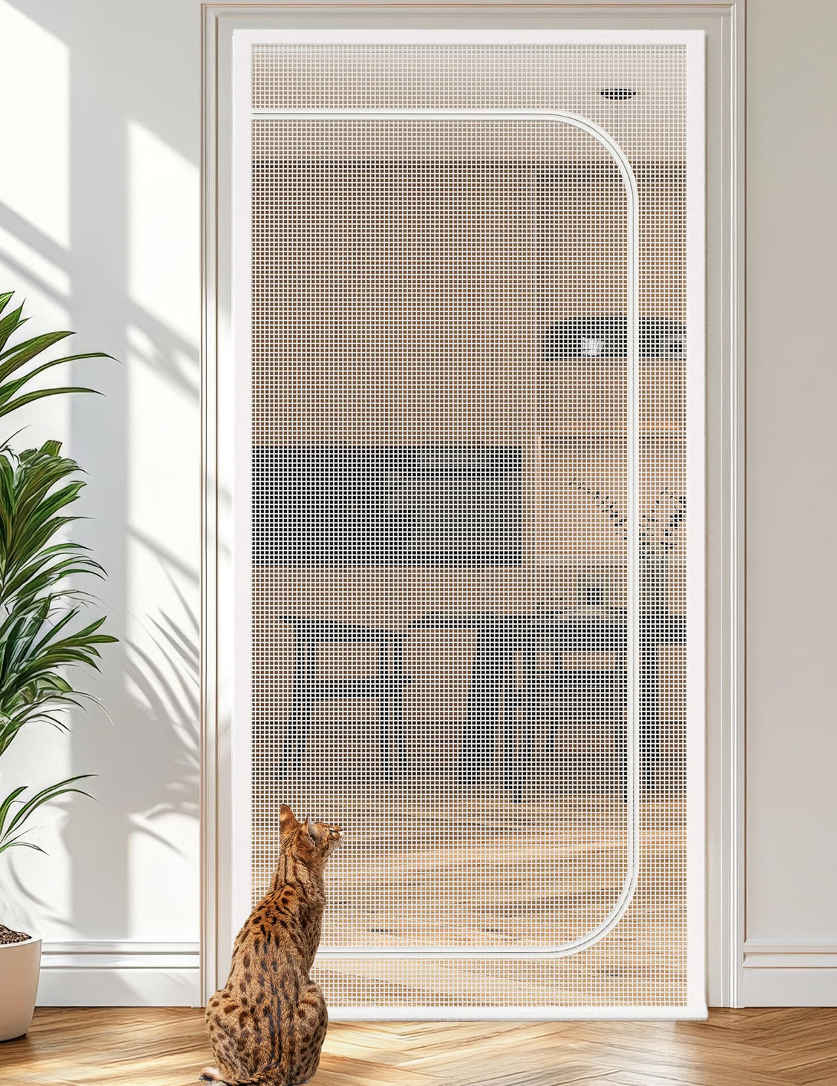 BFNN Cat Screen Door extra tall white front view for pet containment