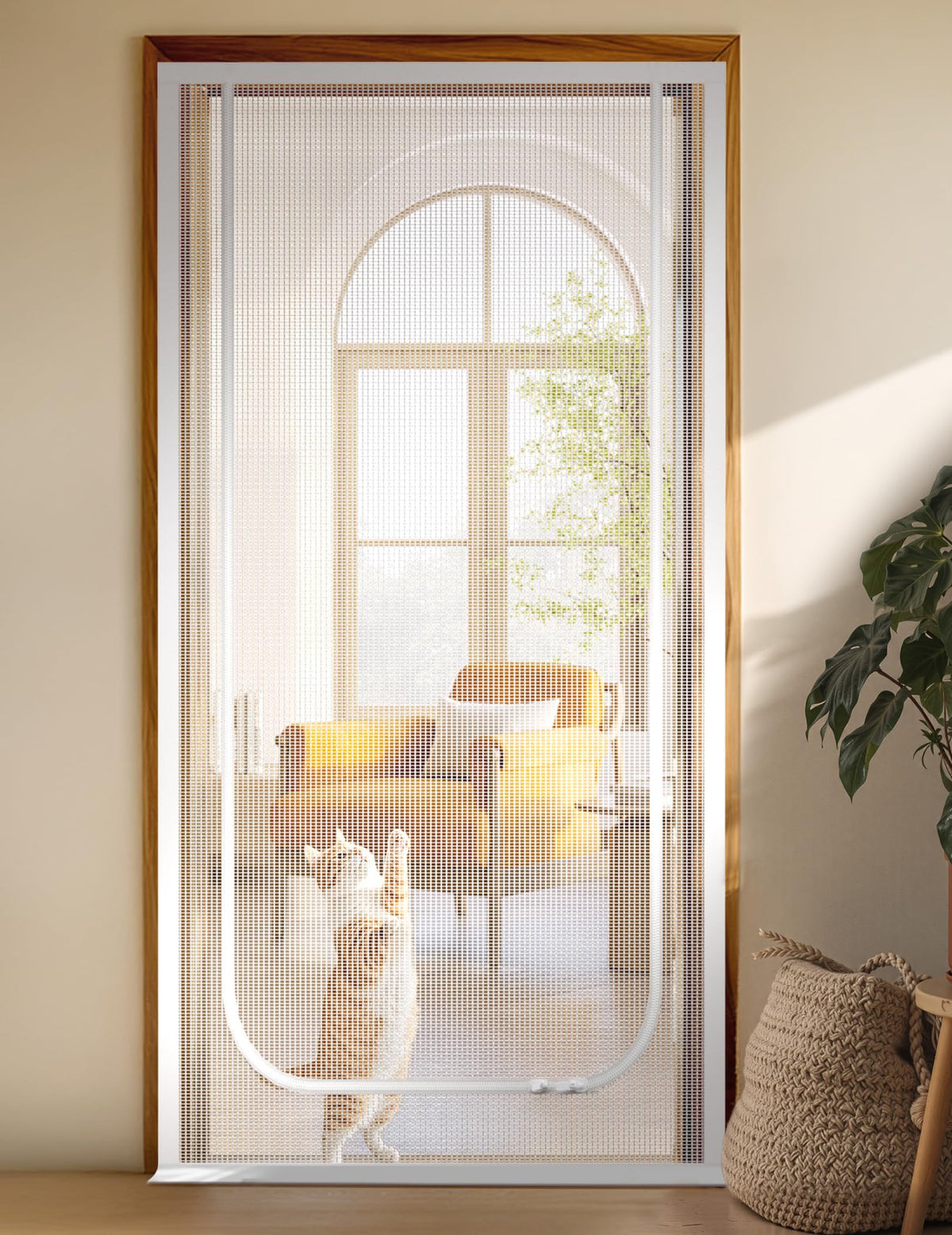 BFNN cat screen door front view white for tall door fit