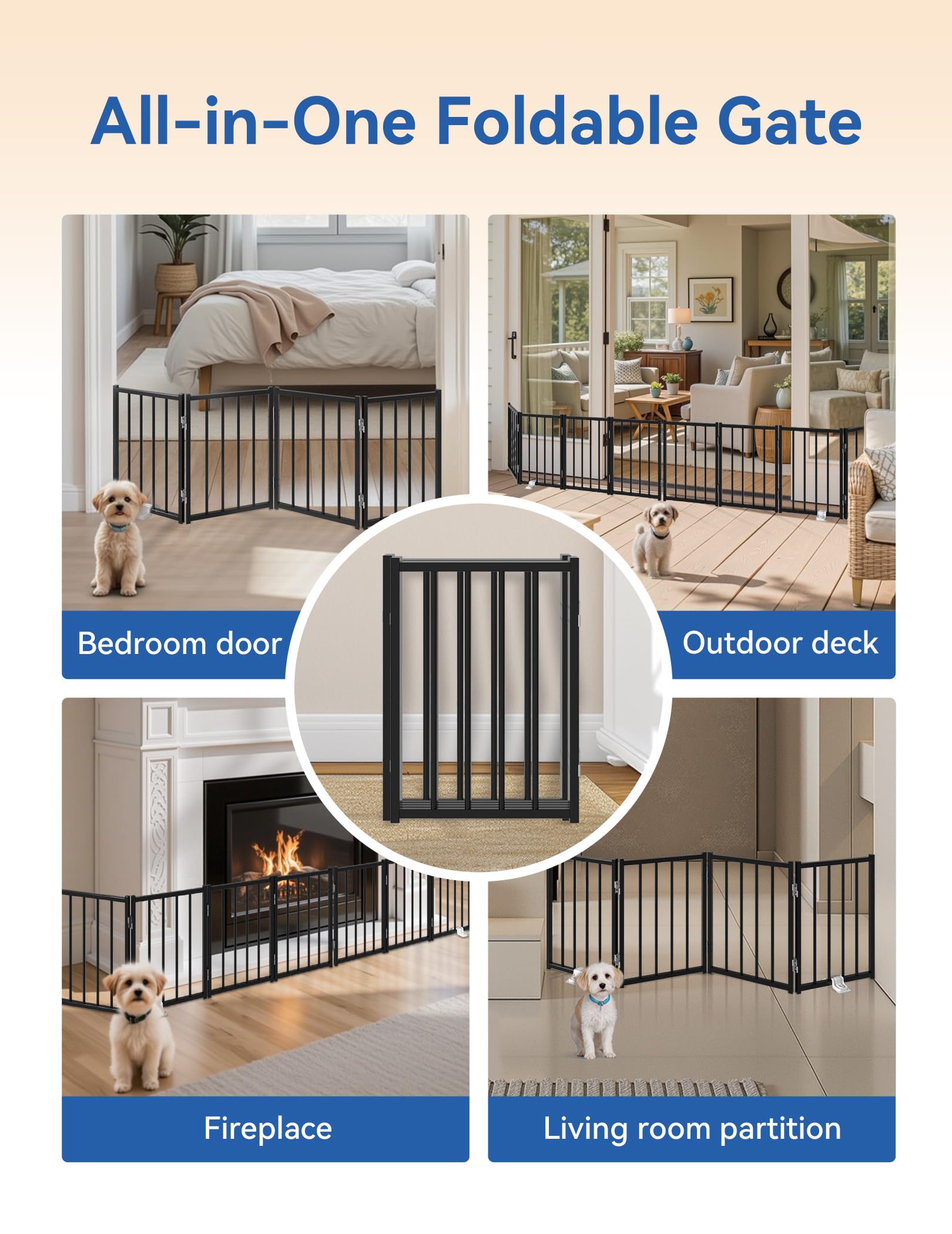 BFNN foldable dog gate in flat storage pose for travel and small spaces.