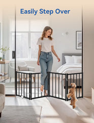 BFNN metal dog gate with 3M foot support ensures secure placement.