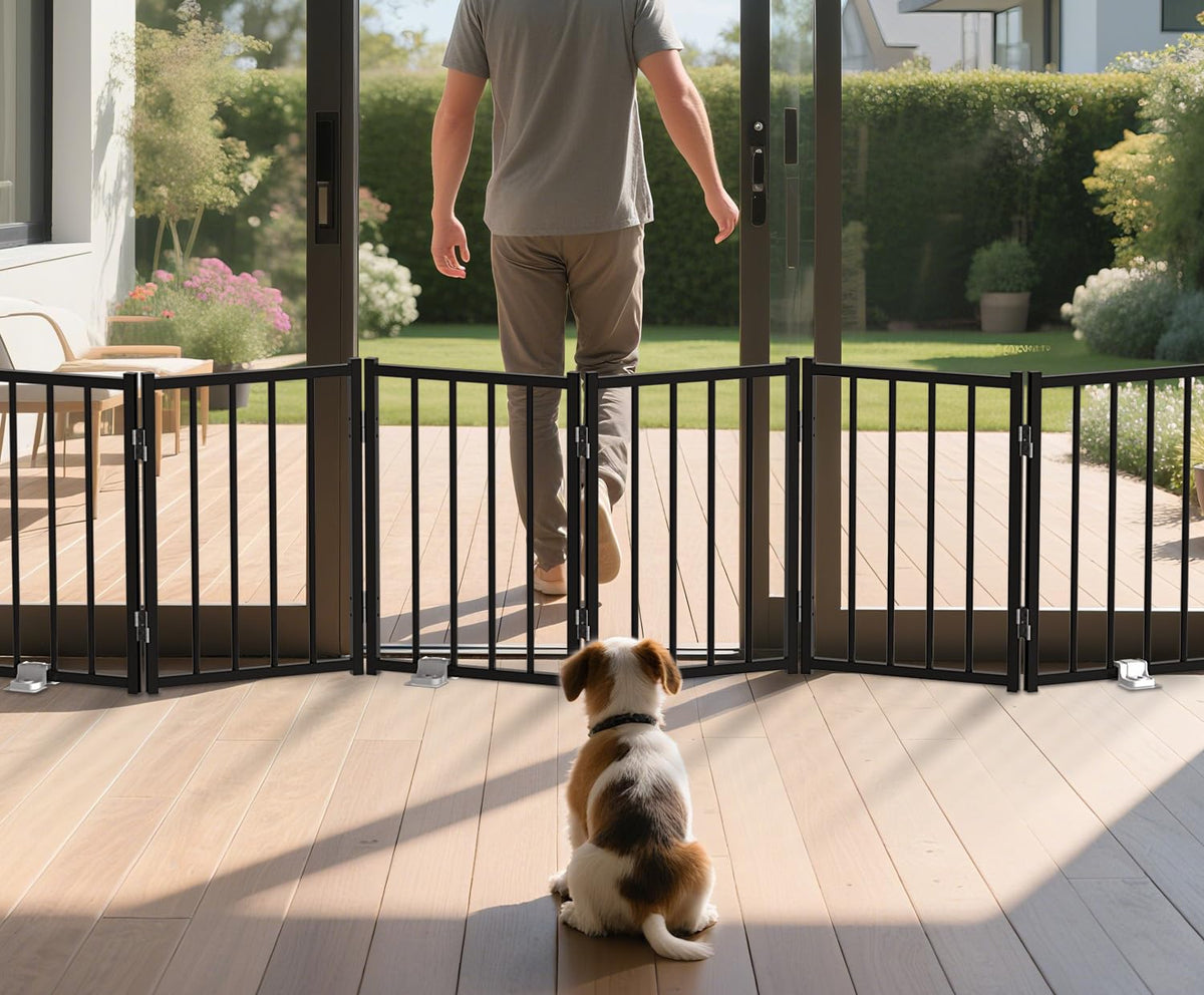 BFNN metal short dog gate at doorway for secure containment of small pets