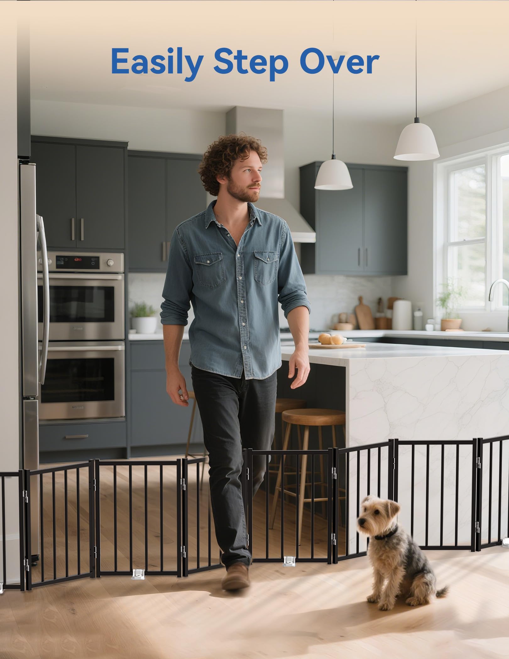 BFNN Metal Short Dog Gate with step-over design for easy human passage and pet containment