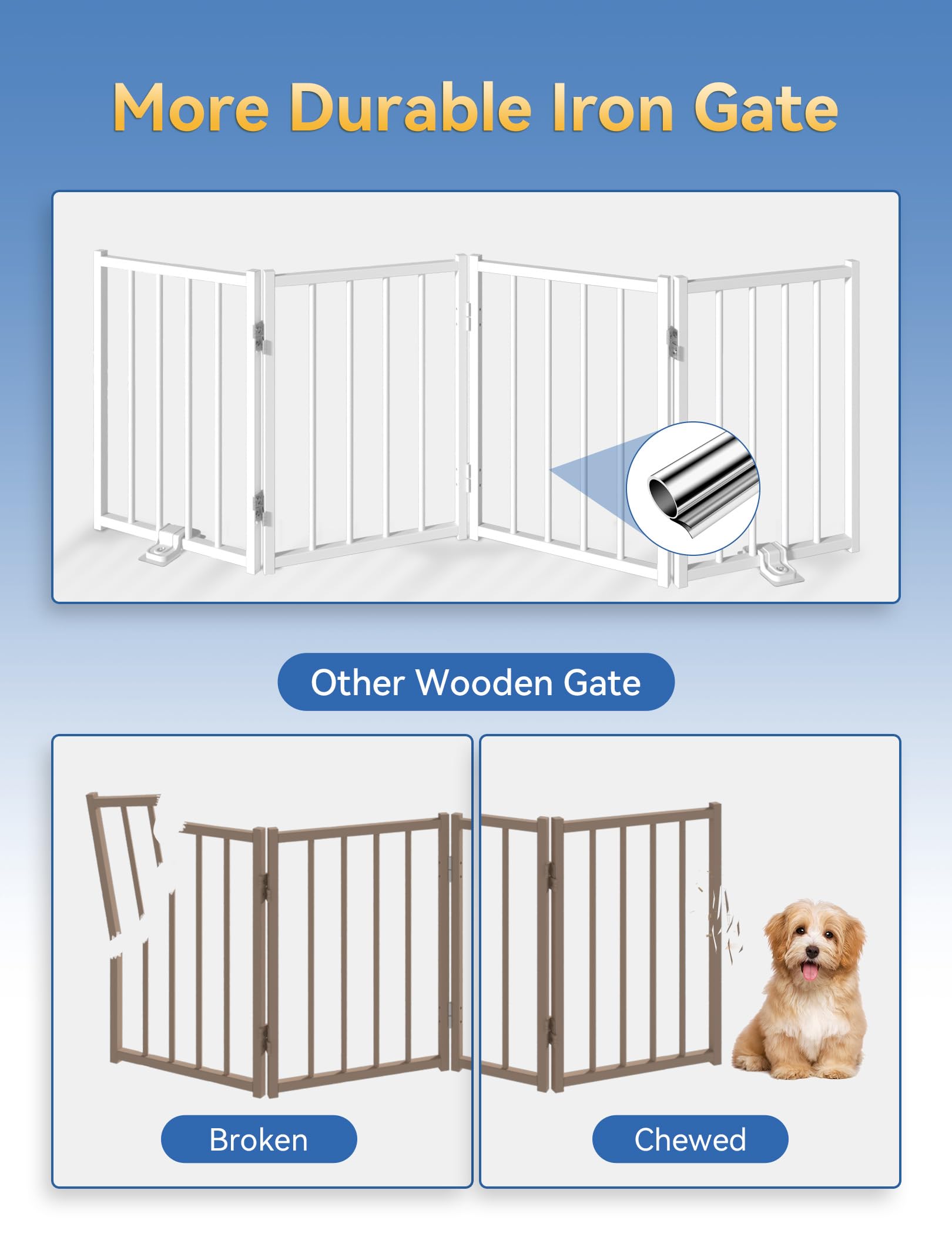 BFNN reinforced metal dog gate emphasizes strength and durability for busy homes.