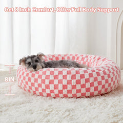 BFPETHOME donut bed pink with non-slip bottom ensures stable placement.