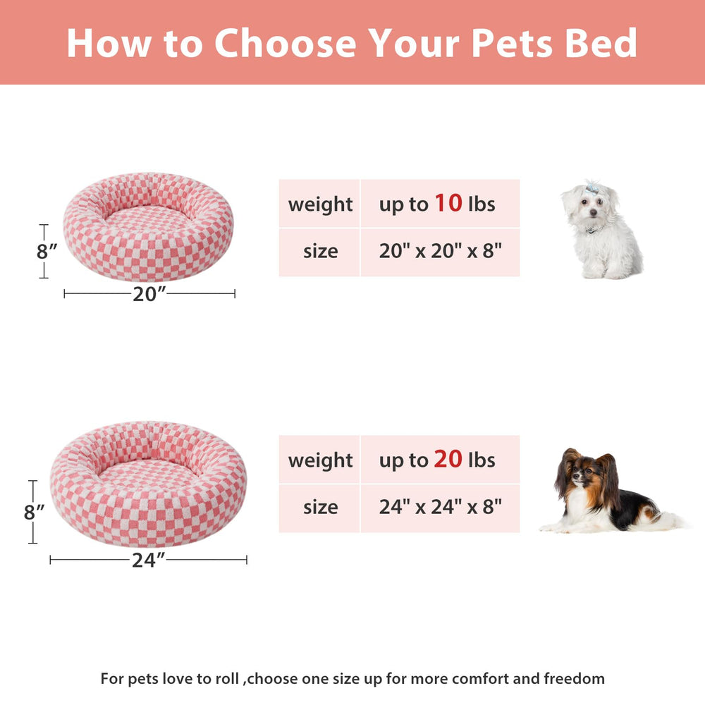 BFPETHOME donut bed pink reveals stabilizing support fill for shape retention.