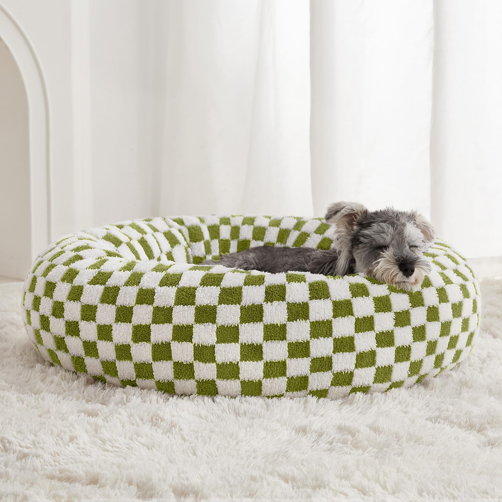 BFPETHOME donut dog bed side view shows plush rim for cozy security.
