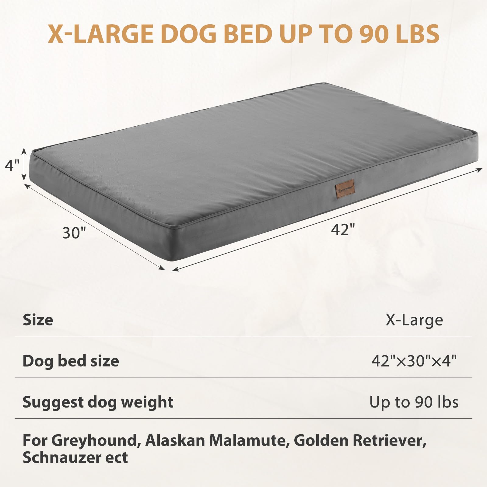BFPETHOME large 42x30 inch dog bed offers ample space for big dogs.