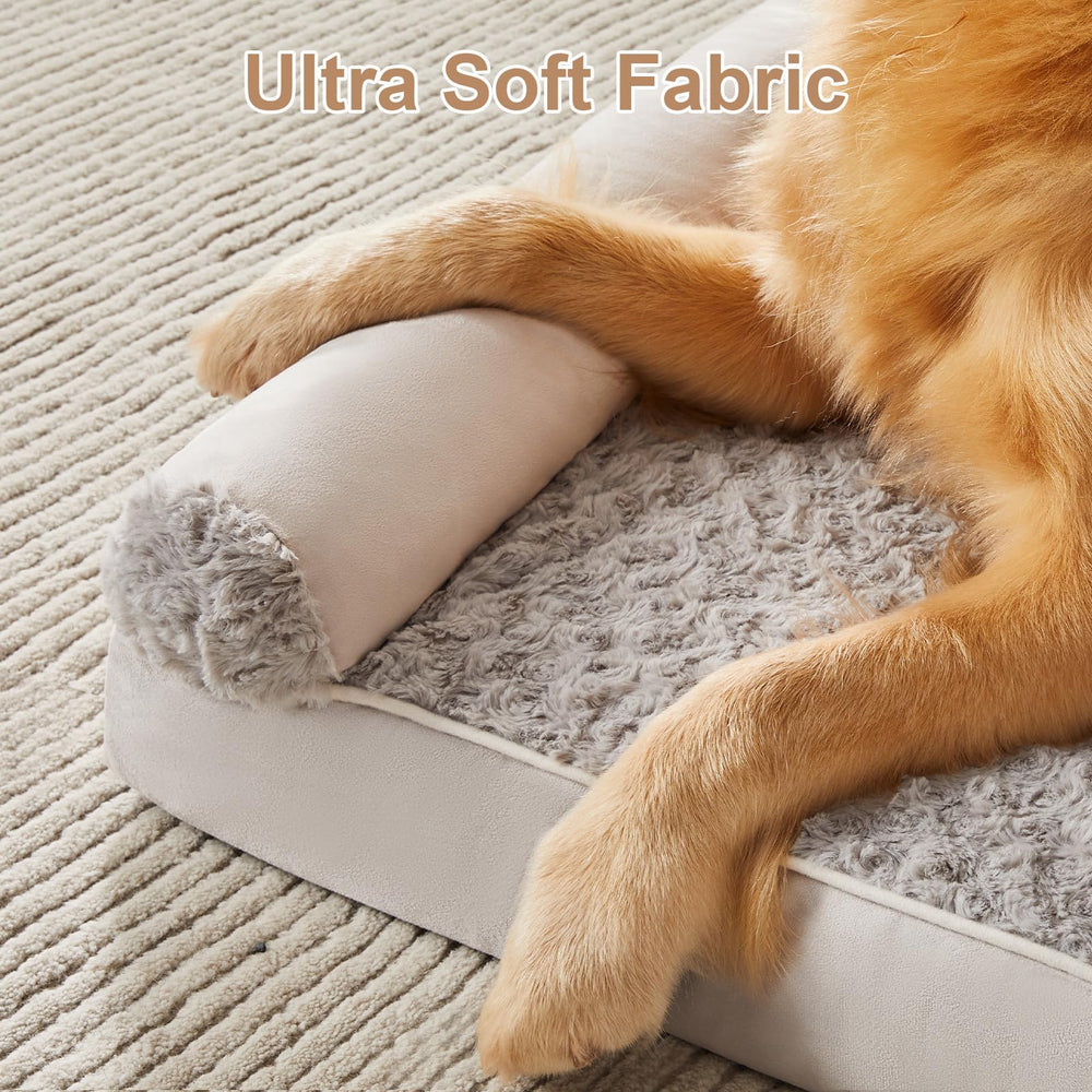 BFPETHOME dog bed with 3-side-pillows supplies neck and head support.