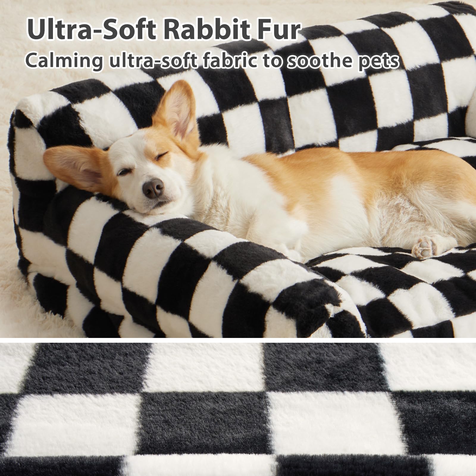 BFPETHOME dog couch bed checkered pattern enhances home style and comfort.