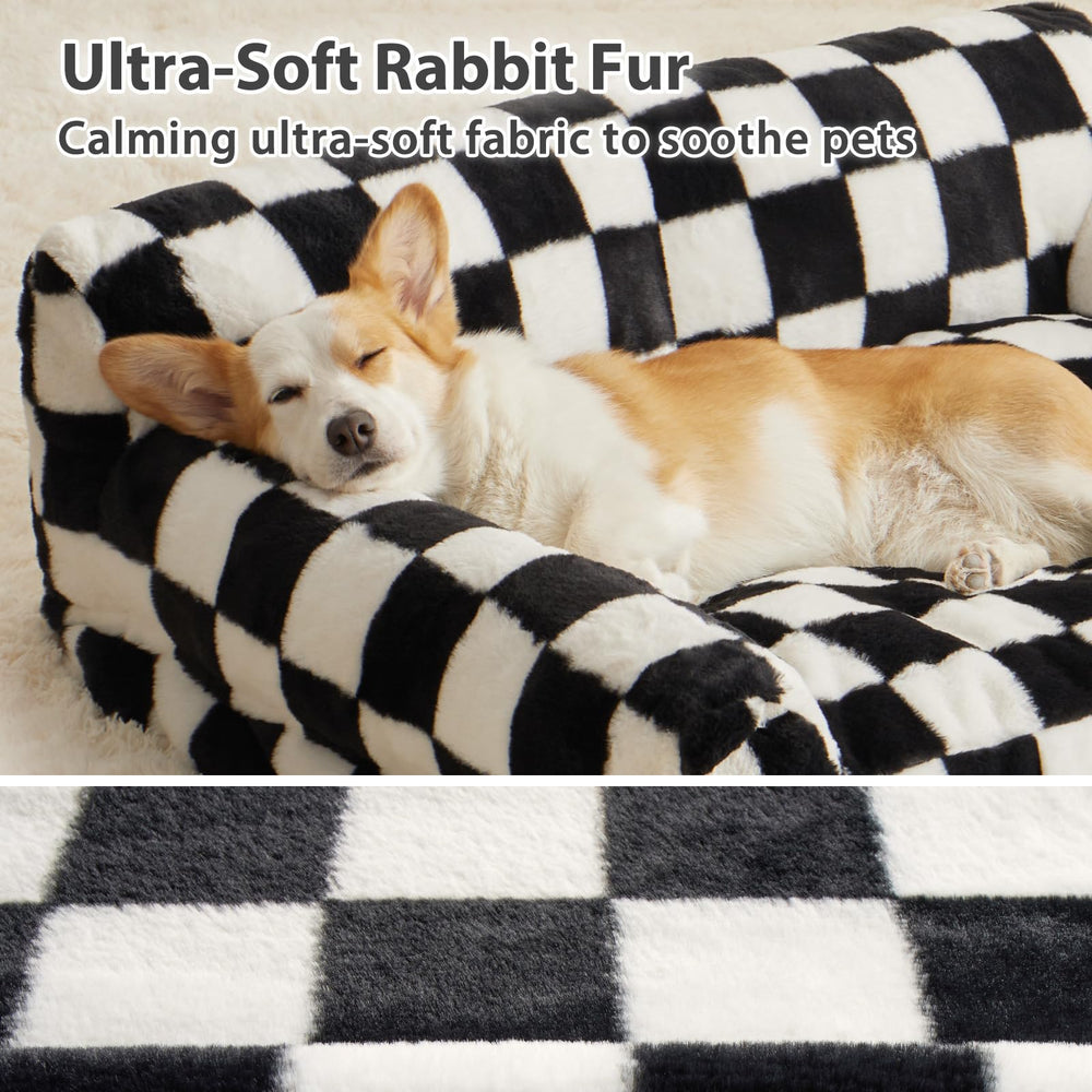 BFPETHOME dog couch bed checkered pattern enhances home style and comfort.