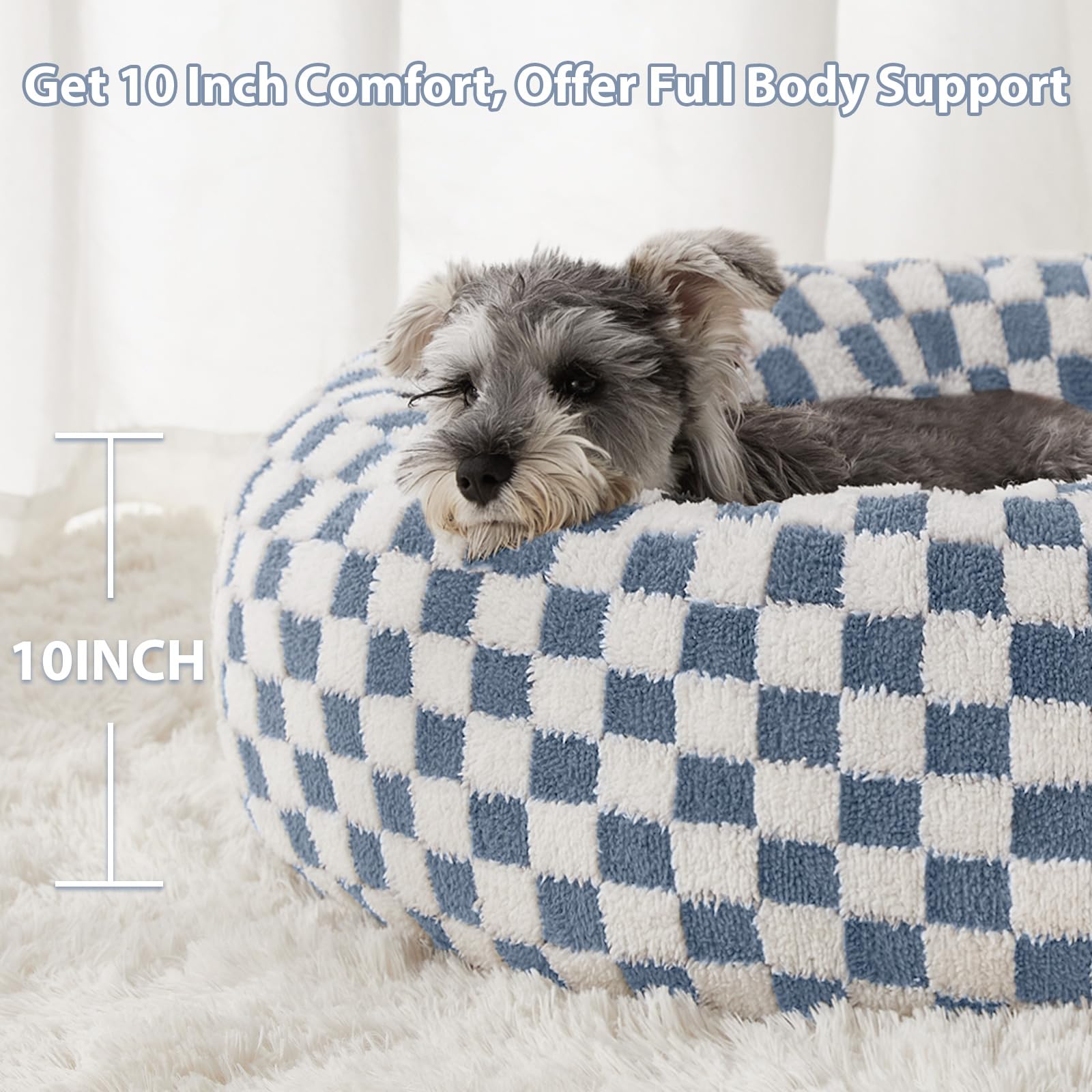 BFPETHOME donut dog bed blue edge detail emphasizes cushion stability