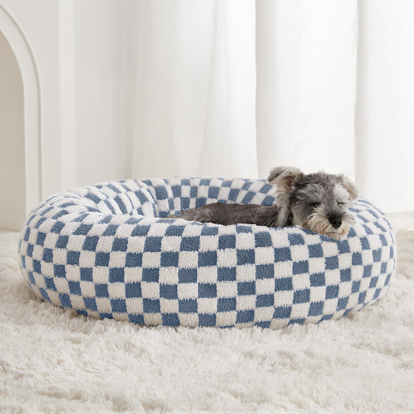 BFPETHOME donut dog bed blue front view shows supportive round design for small dogs