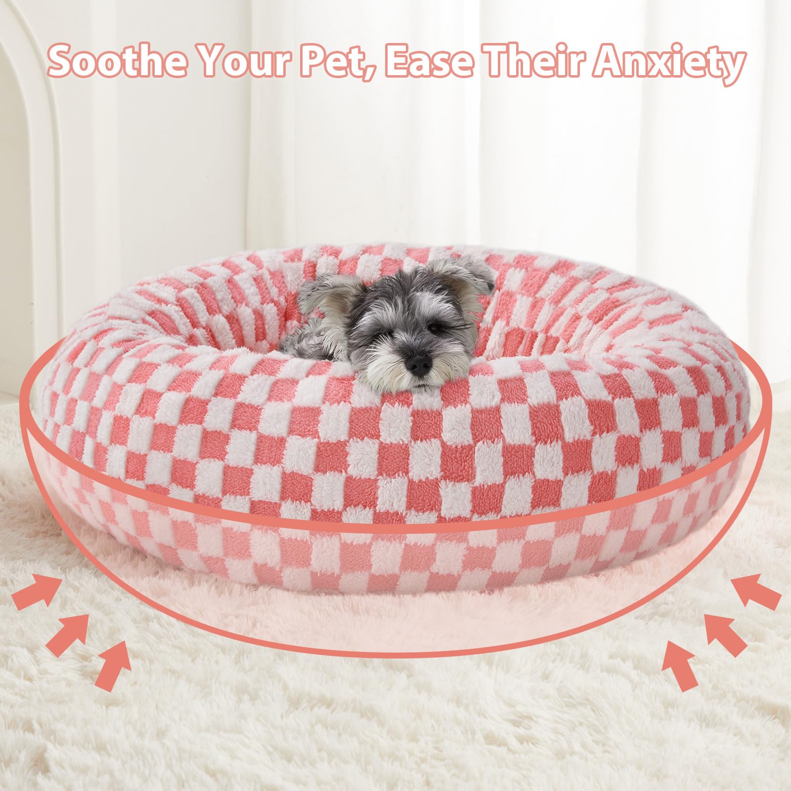BFPETHOME pink round bed offers cozy spot for pets to relax during downtime.