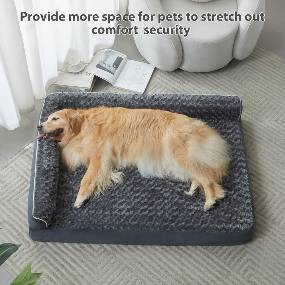 BFPETHOME L-shaped dog bed design offers neck support for relaxed lounging