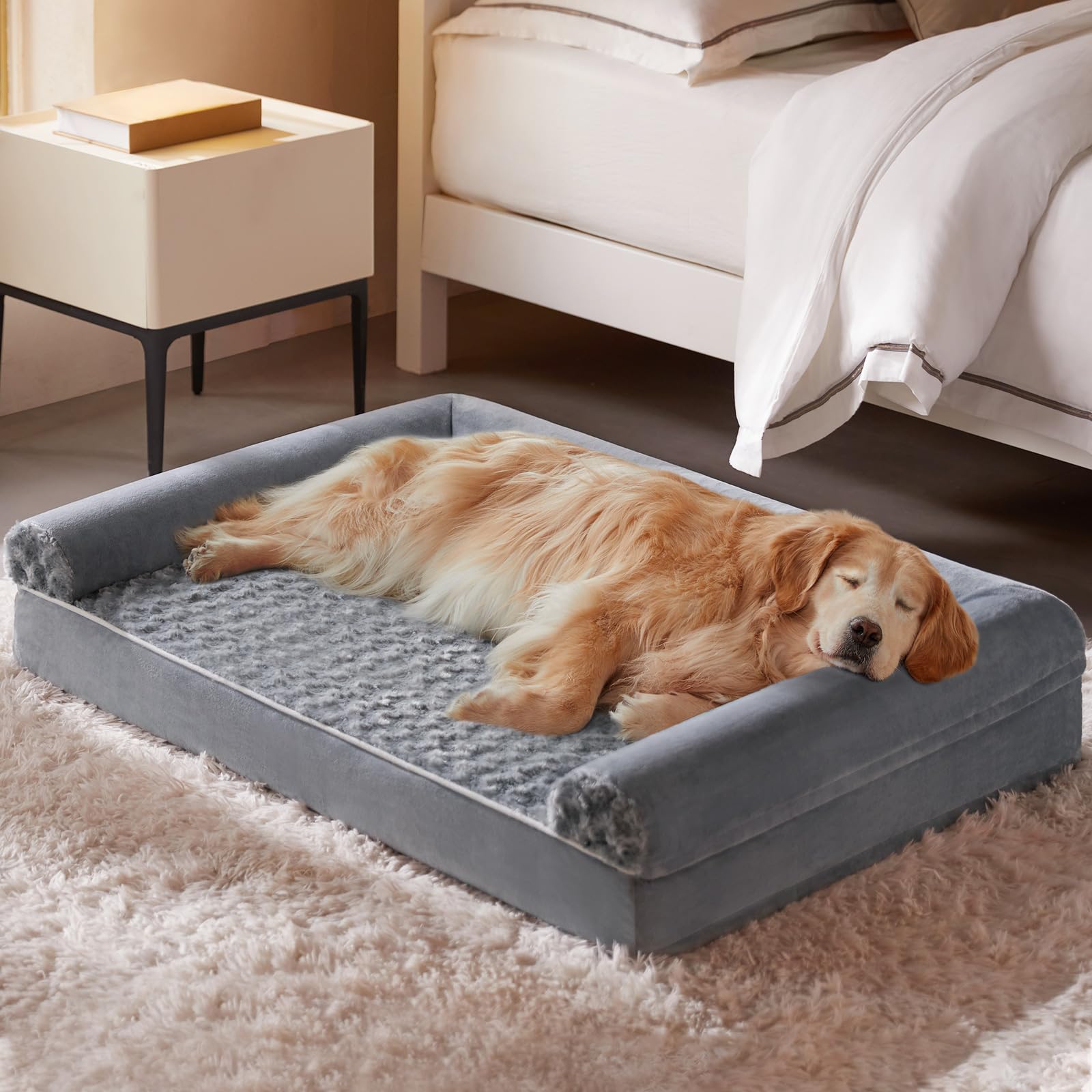BFPETHOME orthopedic dog bed with egg-crate foam for joint and muscle support.