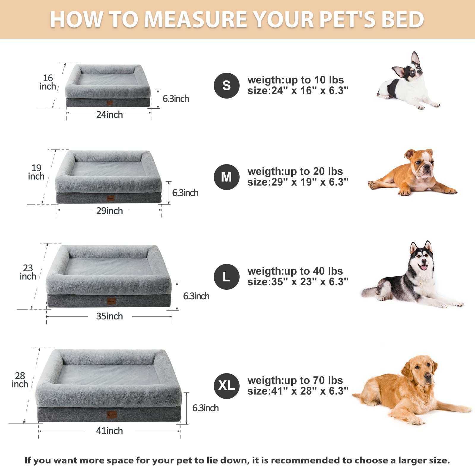 BFPETHOME large-dog bed side view with plush bolster for cozy resting support