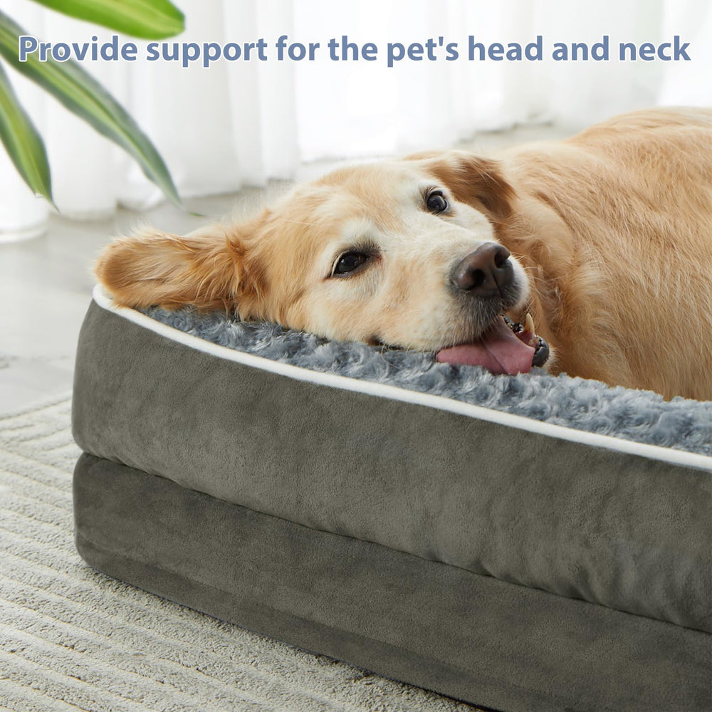 BFPETHOME orthopedic dog bed L-shape design provides neck and head support for restful naps.