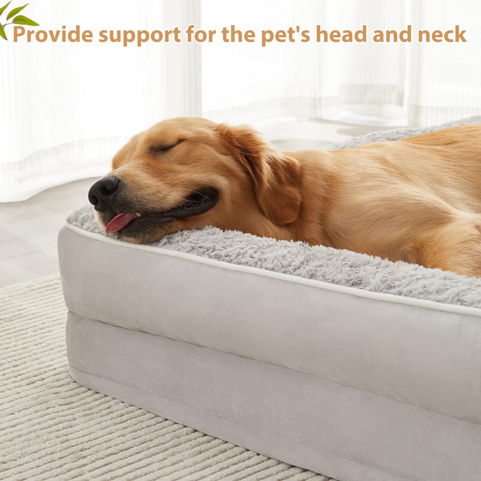 BFPETHOME orthopedic dog bed side view highlighting roomy space for dogs to stretch.