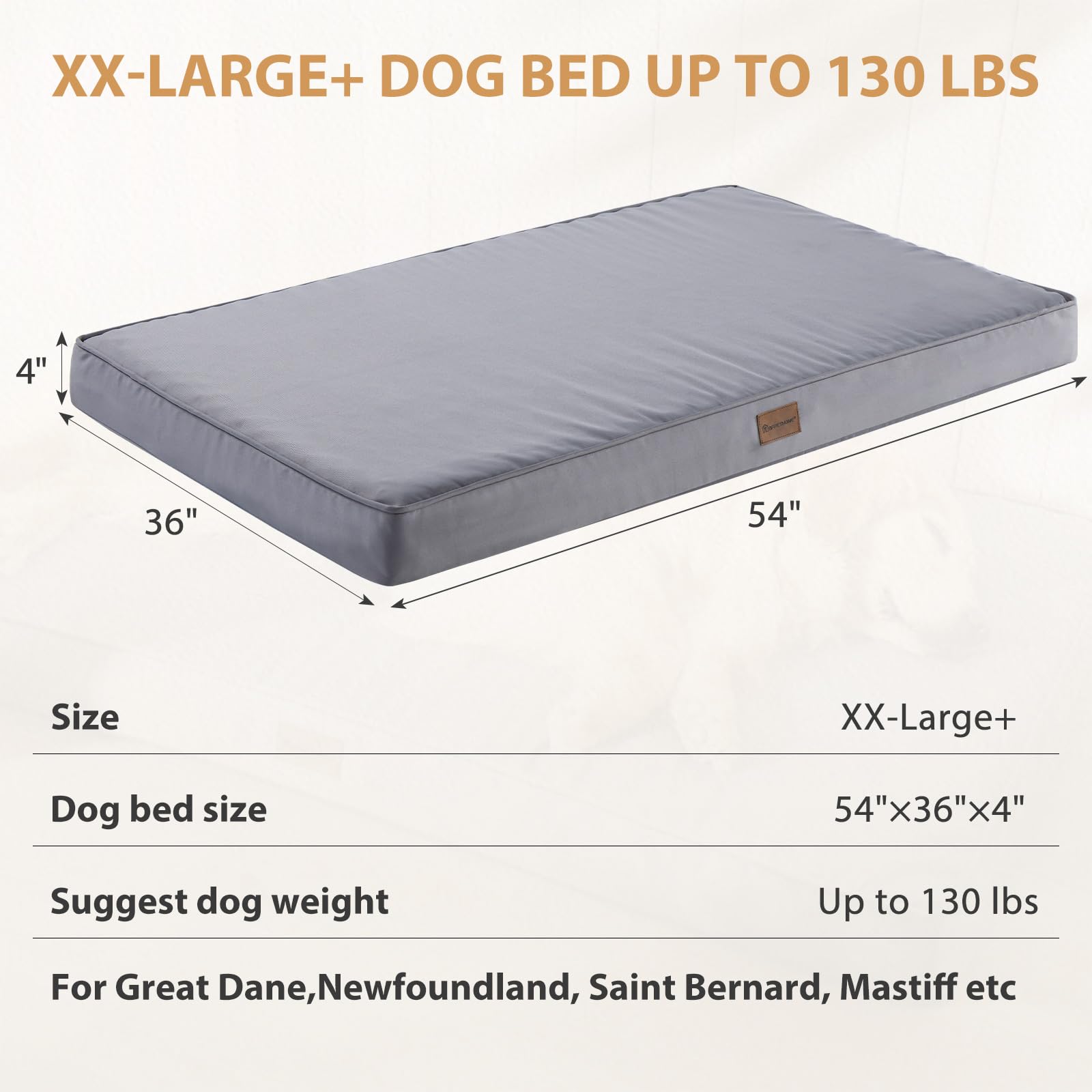 BFPETHOME large-dog bed measures 54x36 inches for up to 130 lbs