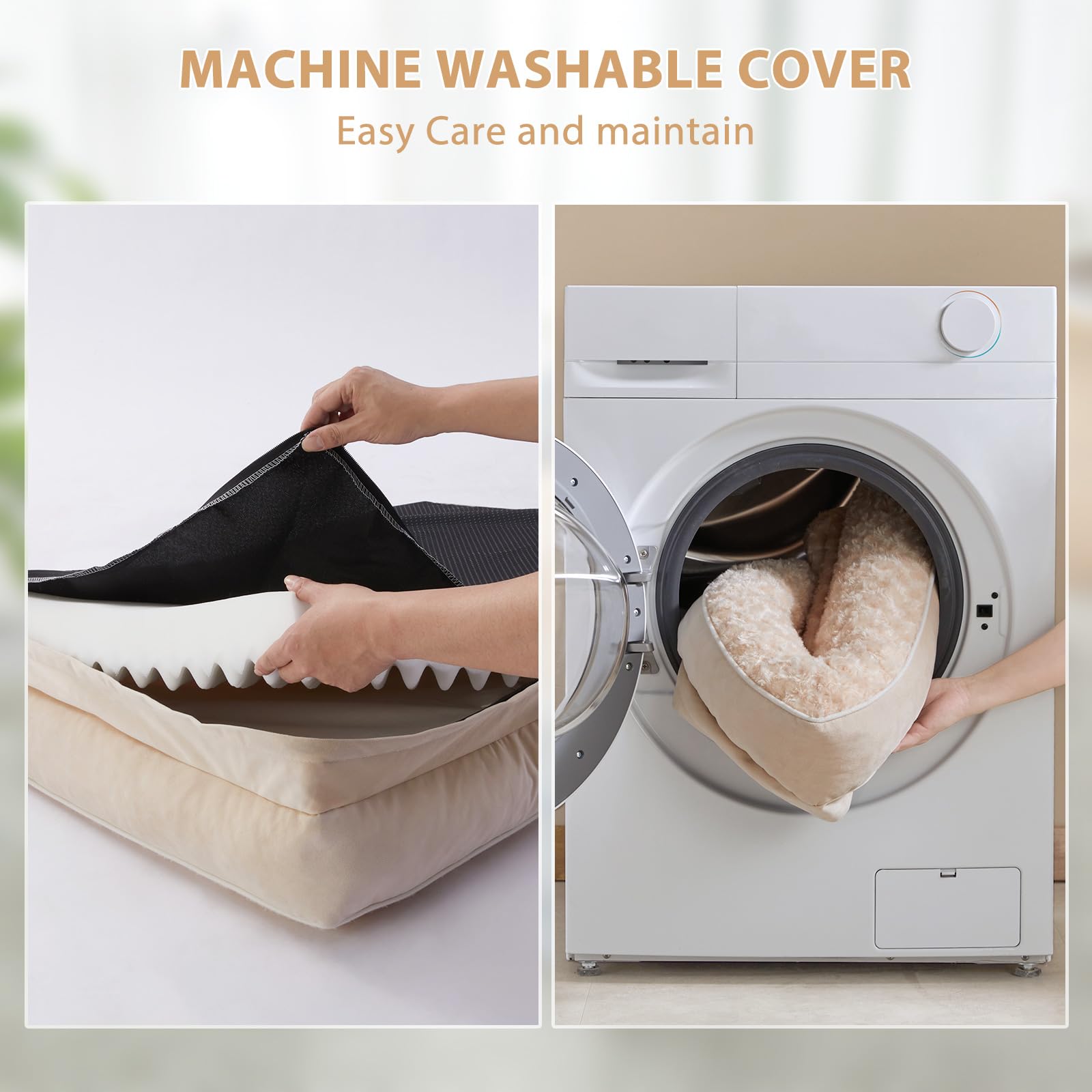 BFPETHOME waterproof layer inside the bed protects foam from spills.