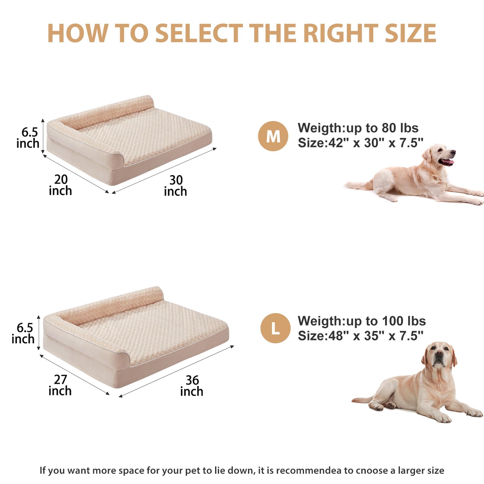 BFPETHOME XL bed sized 42x30x7.5 inches suitable for dogs up to 80 lbs.