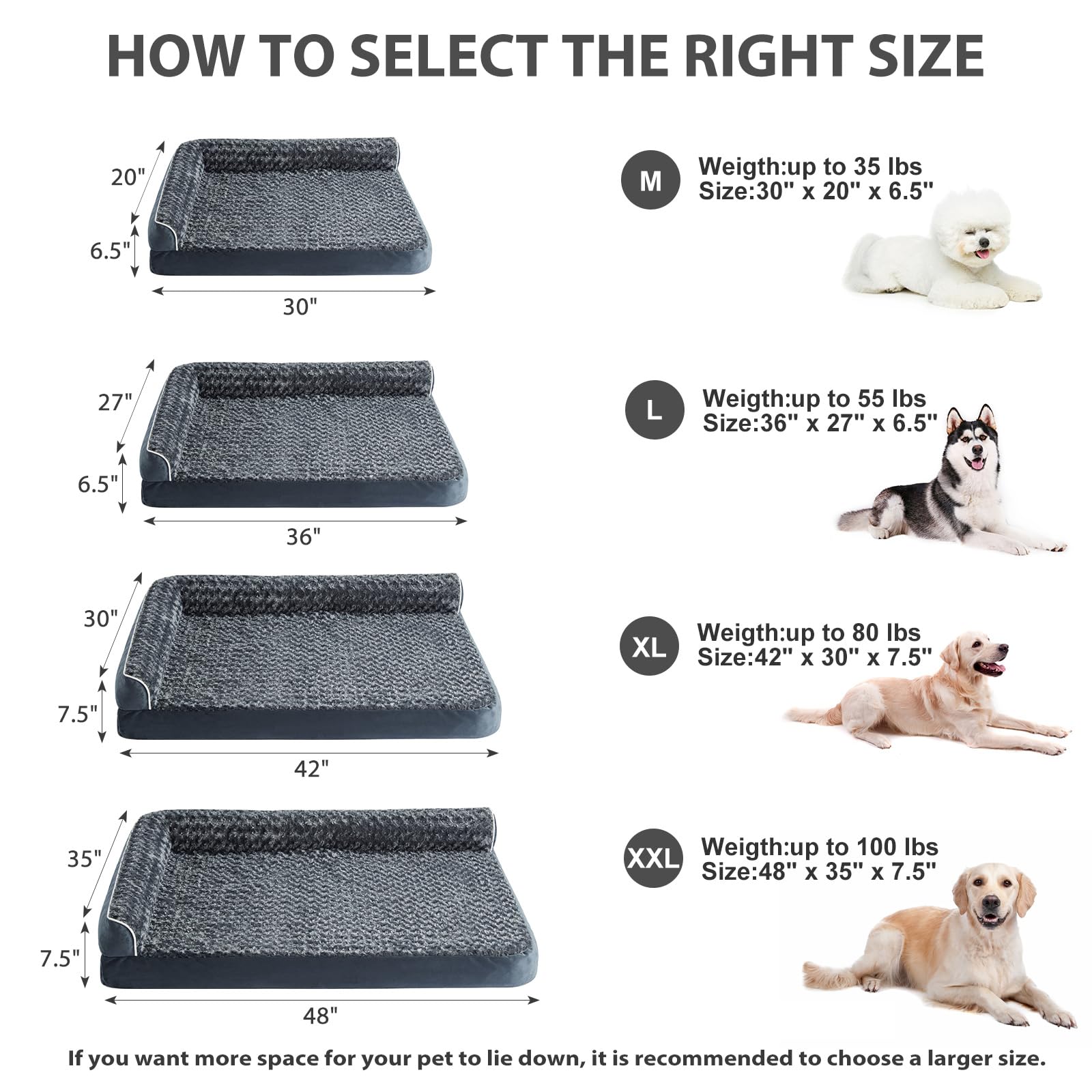 BFPETHOME XXL bed size 48x35x7.5 inches suitable for dogs up to 100 lbs