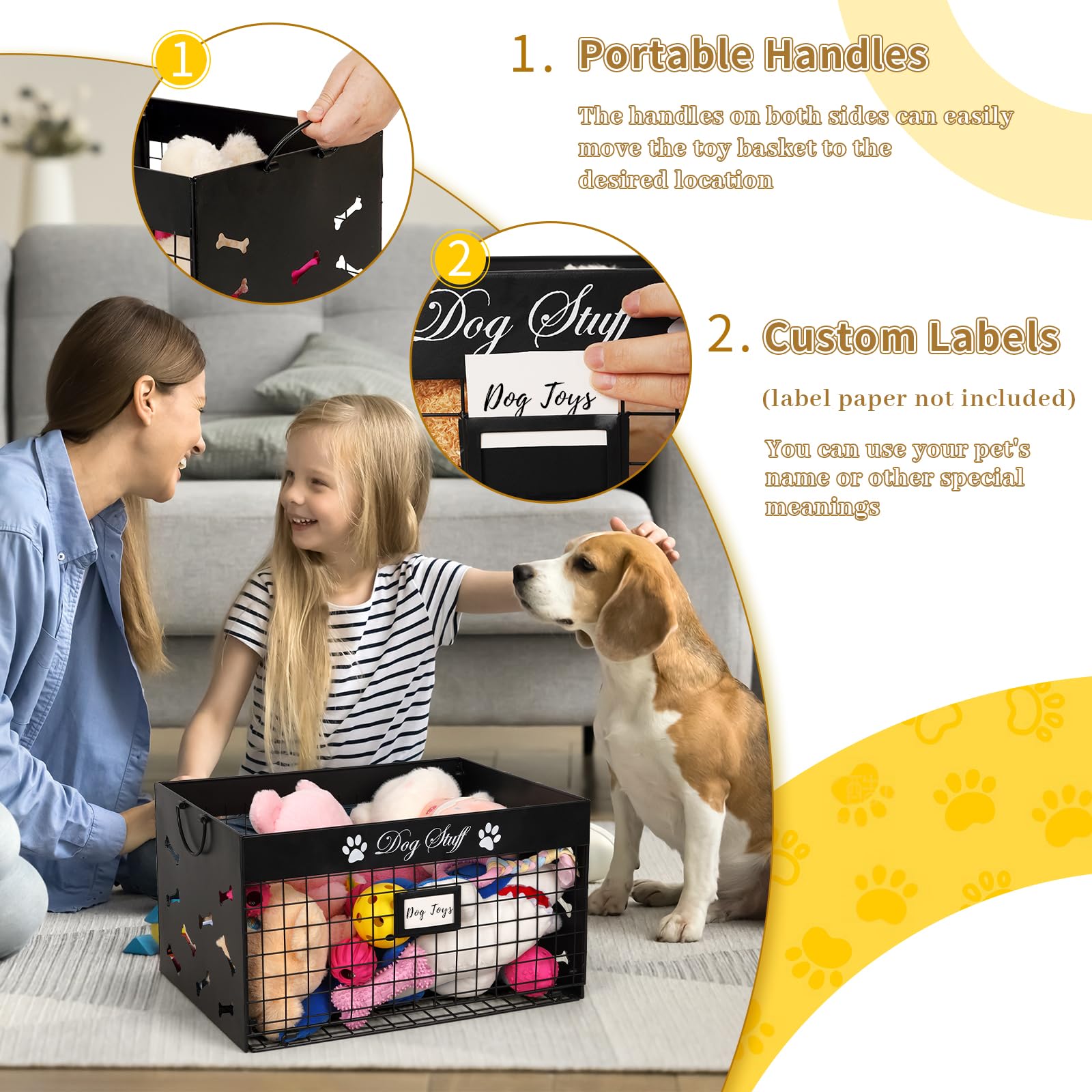Bfttlity dog toy basket bone markings decorative design