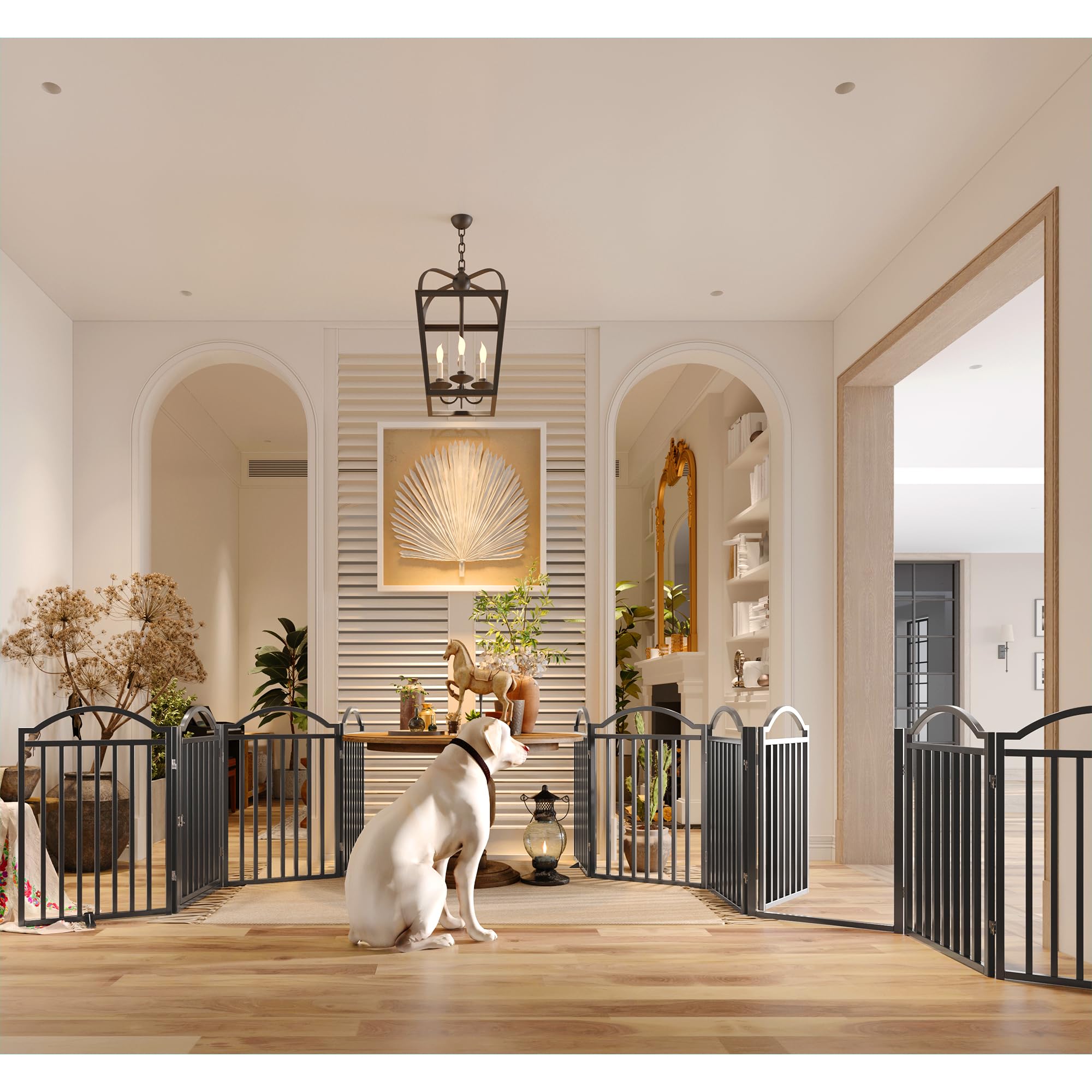BHG dog gate with door walk-through shows convenient pet passage within reach