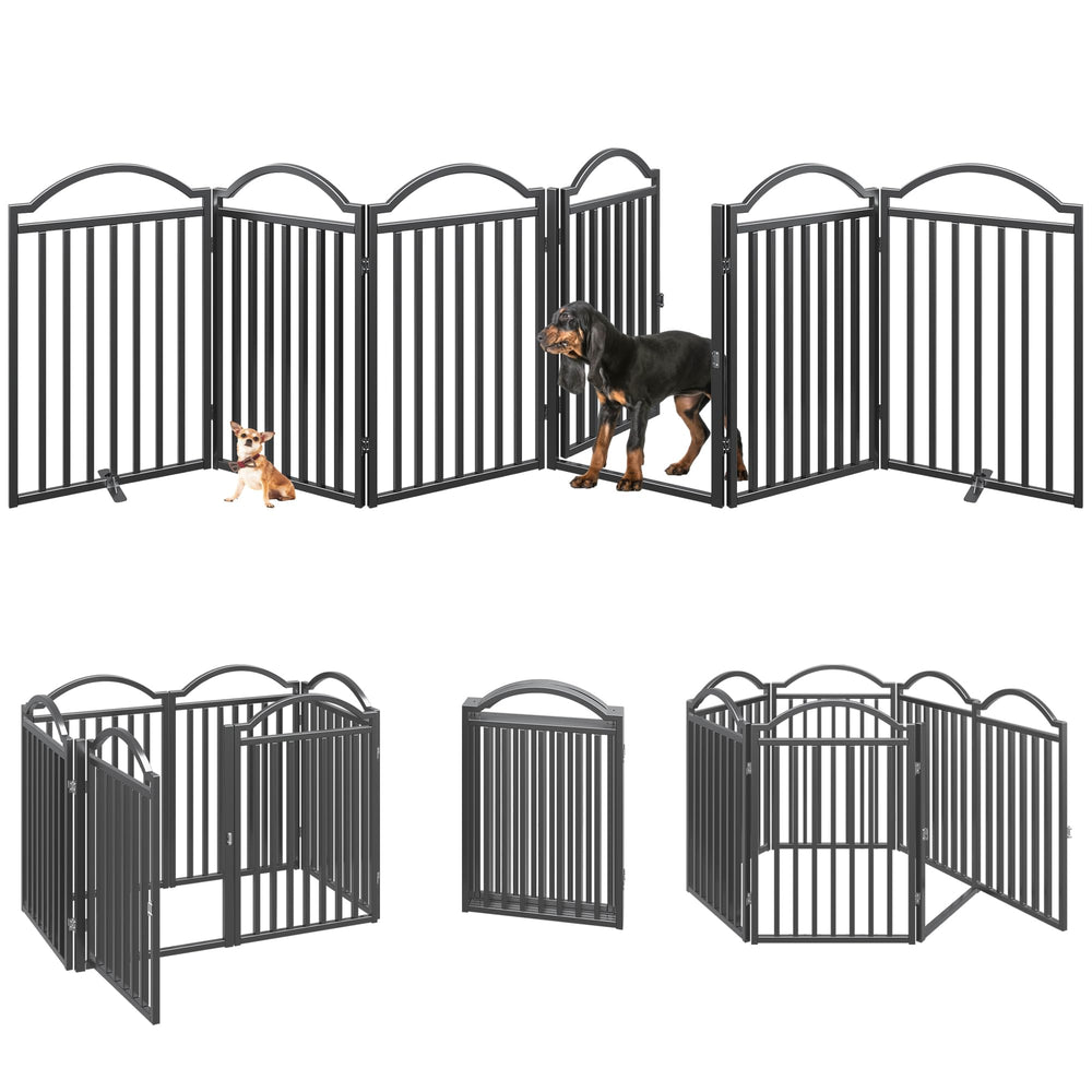 BHG dog gate folding side view highlights 360-degree hinges for flexible layouts