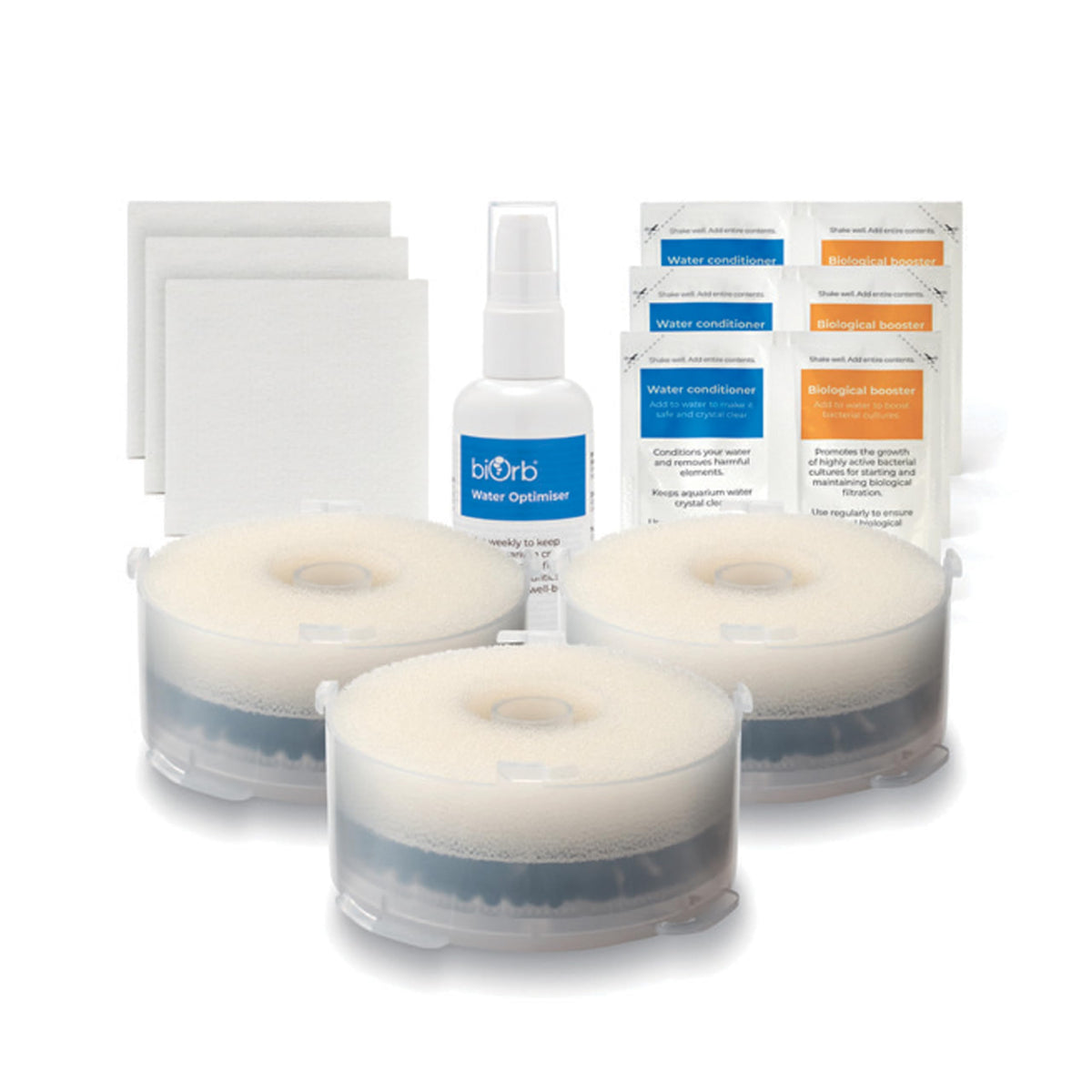 biOrb service kit x3 plus water optimizer packaging for quick setup.