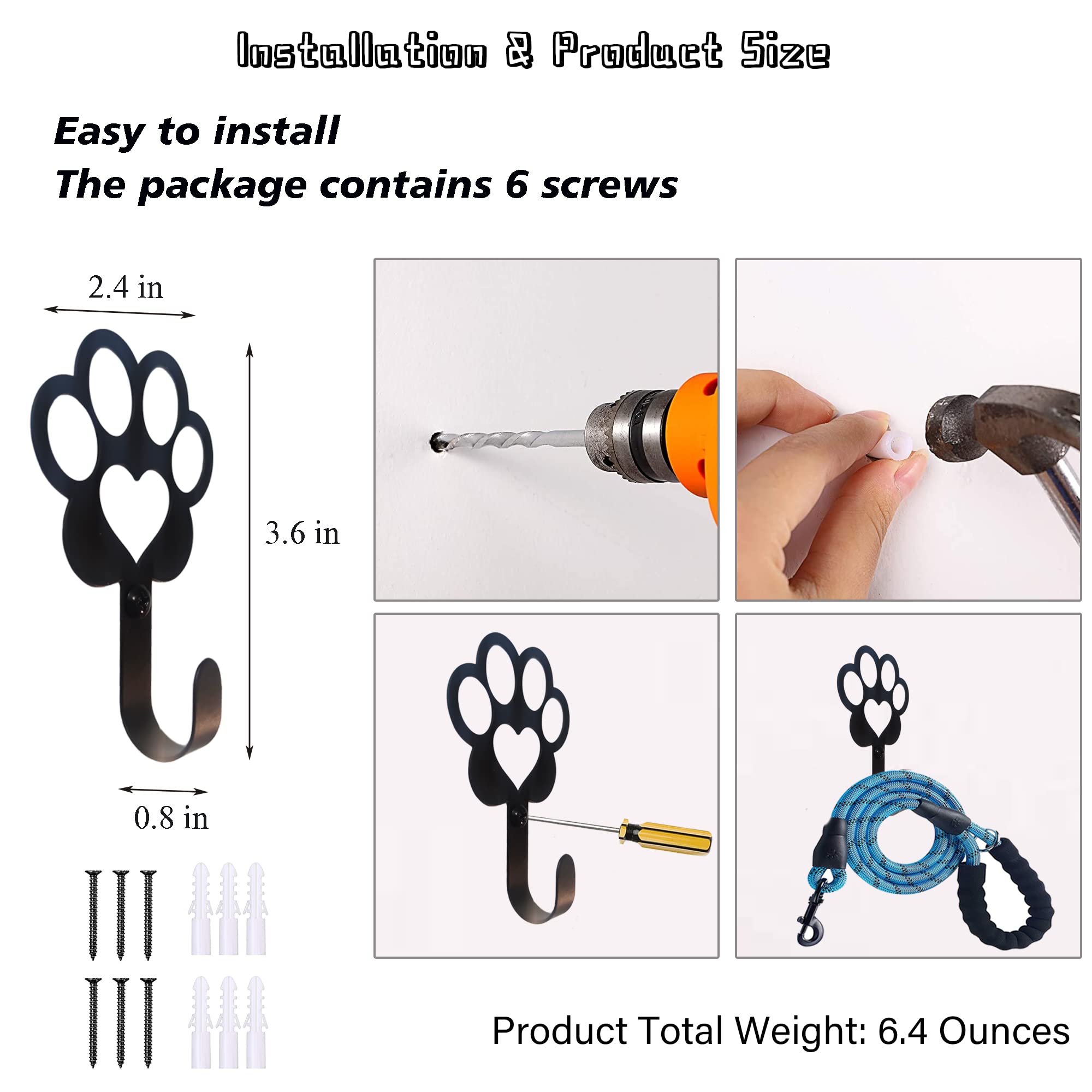 BiaGift dog paw hooks closeup pack captures sleek weathered metal design.