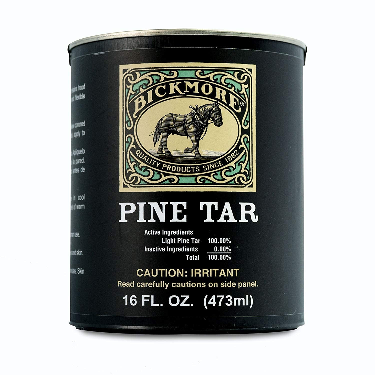 Bickmore Pine Tar hoof-care image showing quarter cracks and moisture retention benefits.