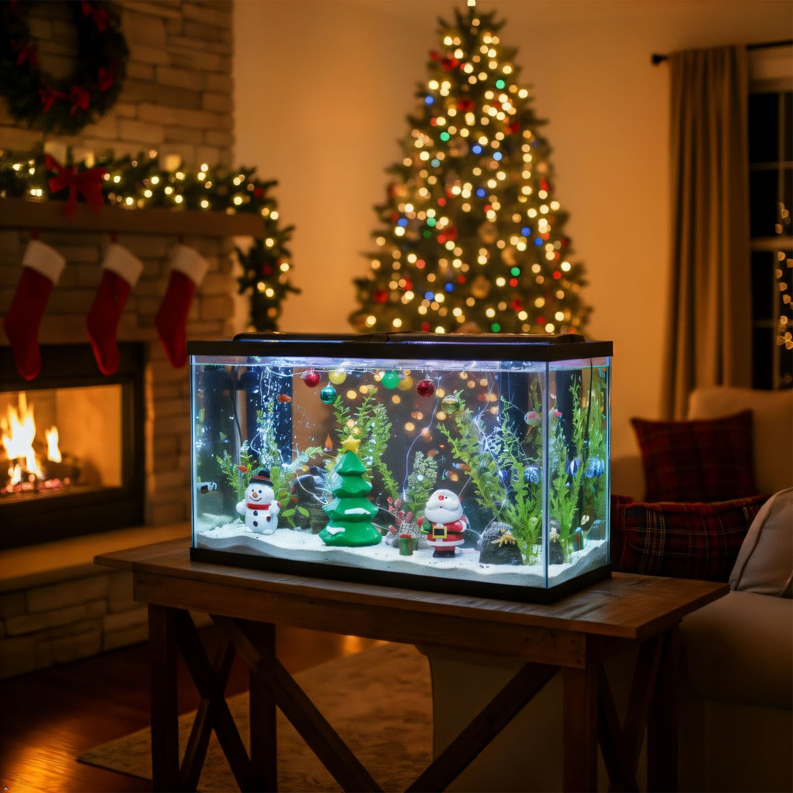 BicVaken gift box aquarium decor adds holiday whimsy without affecting water