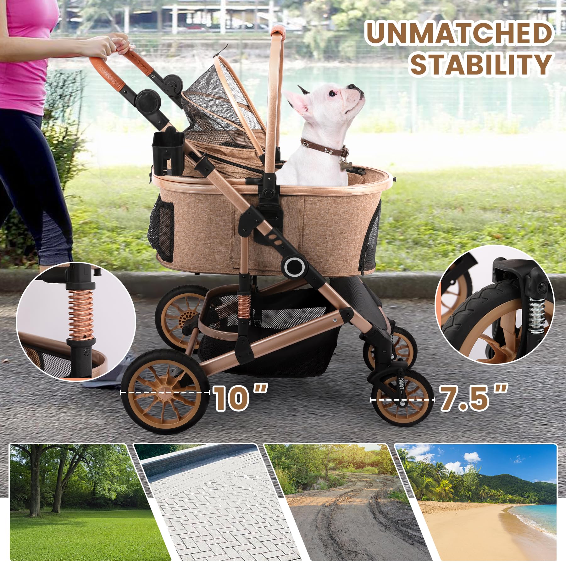 Bicystar Pet Stroller 360-degree wheels close-up for easy steering and tracking